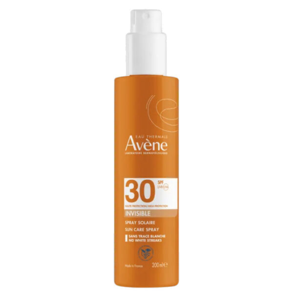 AVENE Eau Thermale Spray Solaire SPF30 100% Invisible, Αντηλιακό Σπρέι για Πρόσωπο & Σώμα με Αόρατο Τελέιωμα 200ML