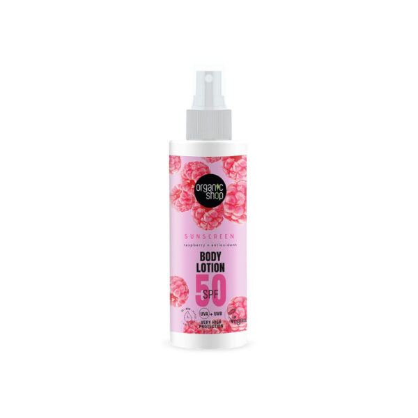 NATURA SIBERICA Organic Shop Raspberry Αντηλιακή Λοσιόν Σώματος SPF50 150ML