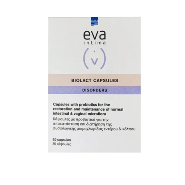 INTERMED Eva Intima Biolact Capsules-Προβιοτικά Για Την Αποκατάσταση Και Διατήρηση Φυσιολογικής Χλωρίδας Του Εντέρου Και Του Κόλπου 20caps