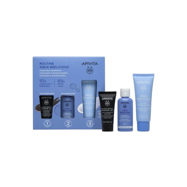 APIVITA Αqua Beelicious Ενυδάτωση And Αναζωογόνηση με Αqua Beelicious Hydrating Gel-Cream Ενυδατική Κρέμα Ελαφριάς Υφή 40ml & Δώρο Αqua Beelicious Ενυδατικό Τόνερ 50ml & Black Dettox Gel Καθαρισμού 15ml ΣΕΤ