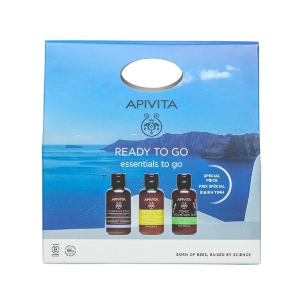 APIVITA Essentials Ready To Go Σετ Περιποίησης για Ταξίδια με Frequent Use Σαμπουάν για Καθημερινή Χρήση, 75ml, Tonic Mountain Tea Αφρόλουτρο, 75ml & Cleansing Foam Καθαριστικό Προσώπου, 75ml, 1σετ