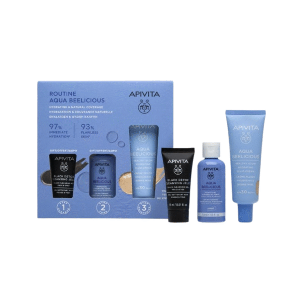 APIVITA Promo Αqua Beelicious Ενυδατική Κρέμα Με Χρώμα Ελαφριάς Υφής SPF 30 Και Δώρο Ενυδατικό Τόνερ 50ml Και Black Dettox Gel Καθαρισμού 15ml