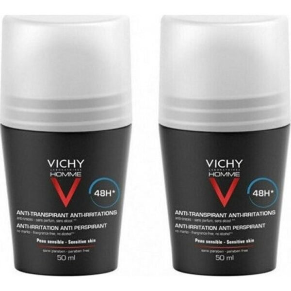 VICHY Homme Deodorant Anti-Transpirant Roll-On 48h 50mlx2-Ανδρικό Αποσμητικό