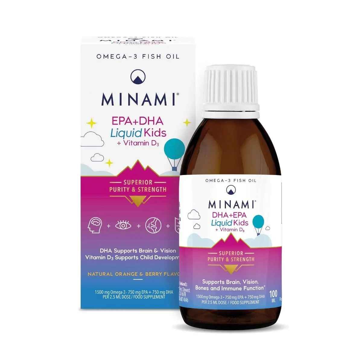 αρχείο λήψης (96) MINAMI EPA+DHA Liquid Kids + Vitamin D3 Orange & Berry Flavour 100ML - Image 1