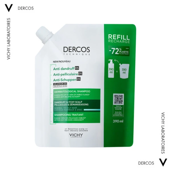 78f9ba1b00a95560e7918cafdaec5d0e.jpg VICHY Dercos Anti-Dandruff DS-Σαμπουάν Κατά Της Πιτυρίδας Για Κανονικά Και Λιπαρά μαλλιά Refill 390ML - Image 1