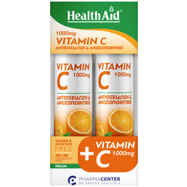 5019781057276-99_0 HEALTH AID Promo Vitamin C 1000mg Orange Βιταμίνη C Με Γεύση Πορτοκάλι 1+1 ΔΩΡΟ 2x20Eff.Tabs - Image 1