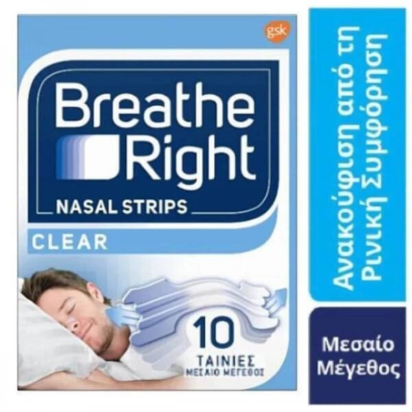BREATHE RIGHT Clear Ρινικές Ταινίες Μεσαίου Μεγέθους 10ΤΜΧ