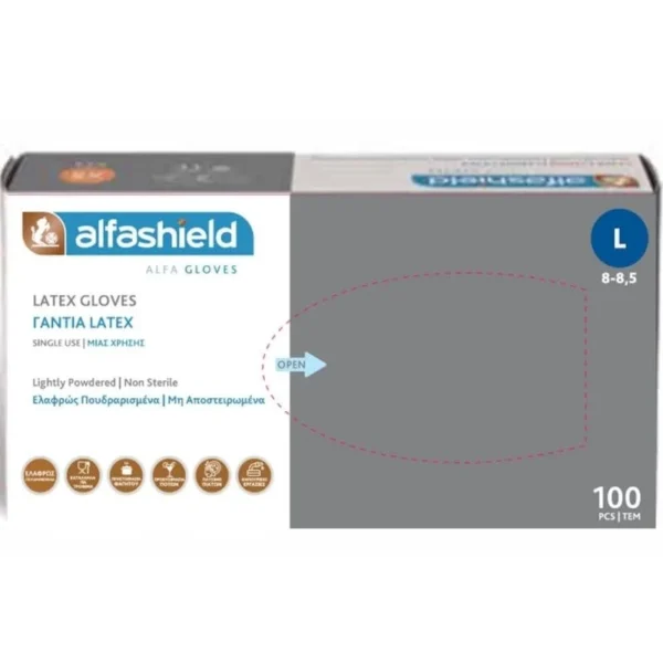 ALFASHIELD - Γάντια Latex Με Πούδρα L/ 100τμχ