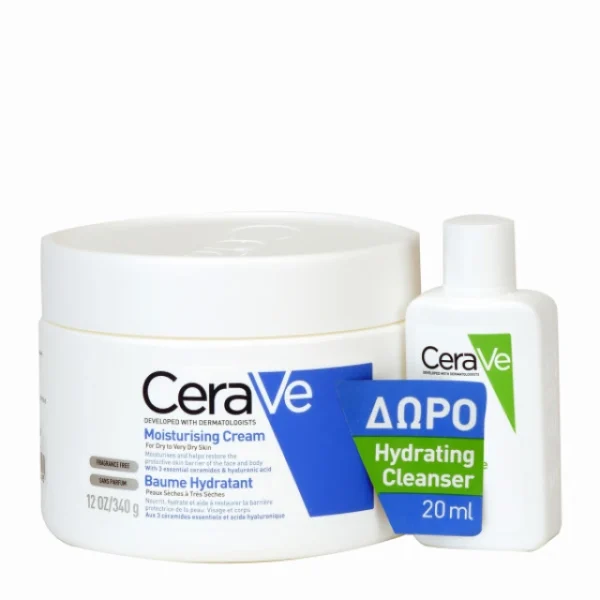 CERAVE Moisturising Cream Dry to Very Dry Skin 340GR+ Δώρο Hydrating Cleanser 20ML
