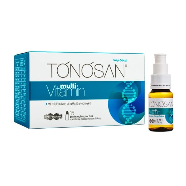 5206938002665 UNI-PHARMA Tonosan Multi Vitamin 15 Vials x 15ML - Image 1