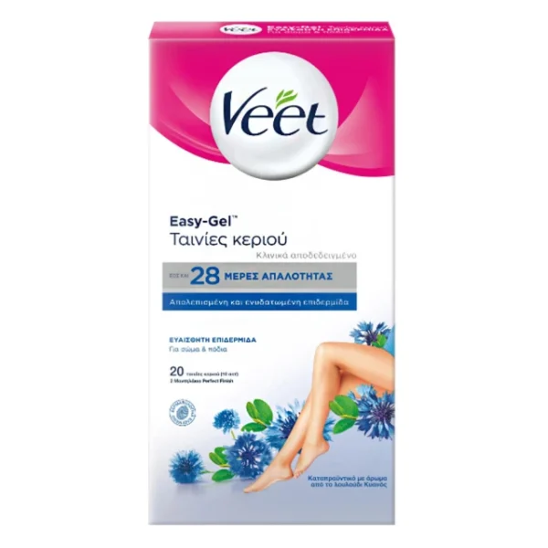 VEET 20 Αποτριχωτικές Ταινίες Ποδιών Για Ευαίσθητες Επιδερμίδες + 4 Μαντηλάκια Μετά Την Αποτρίχωση