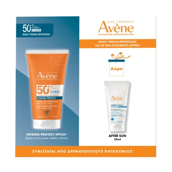 AVENE  Set Intense Protect SPF50+ 150ML & Δώρο Avene Επανορθωτικό Γαλάκτωμα Για Μετά Τον Ήλιο 50ML