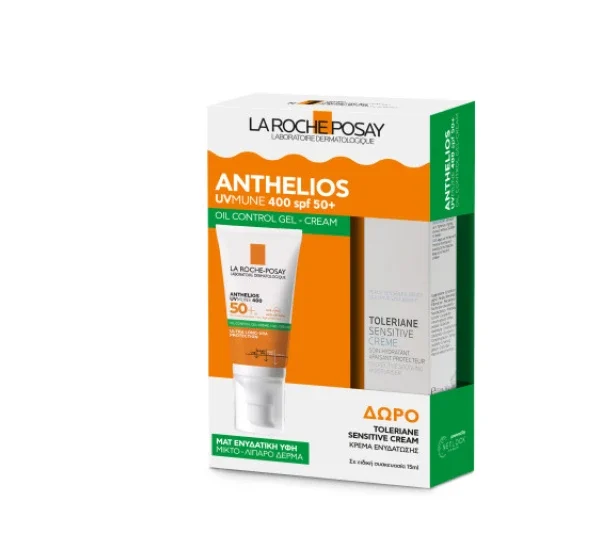 LA ROCHE POSAY Promo Anthelios UVMune 400 Oil Control Gel Cream Αντηλιακή Κρέμα Προσώπου για Ματ Αποτέλεσμα SPF50+, 50ml & Δώρο Toleriane Sensitive Cream Ενυδατική Κρέμα Προσώπου για Ευαίσθητες Επιδερμίδες, 15ml, 1σετ