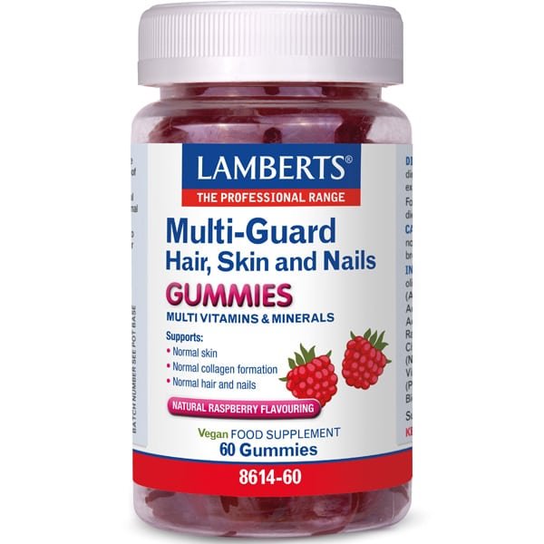 5055148414726 LAMBERTS Multi Guard Hair Skin and Nails Gummies-Με Φυσική Γεύση Σμέουρο 60 Gummies - Image 1