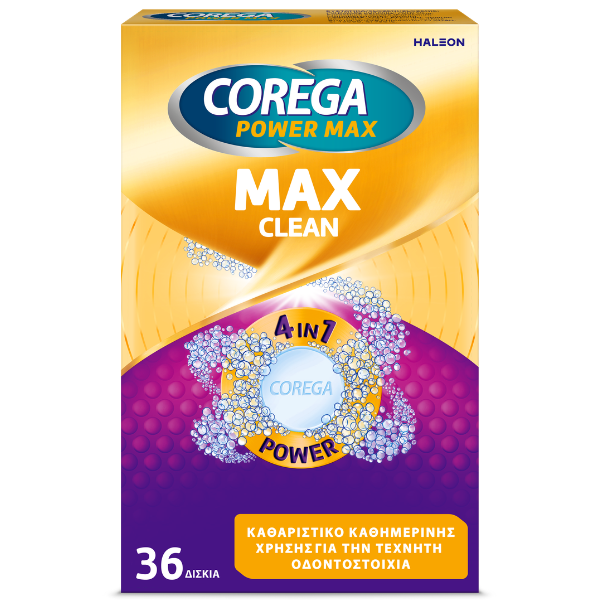 5054563287045_1 COREGA Power Max Clean 4in7 Καθαριστικά Δισκία για Τεχνητές Οδοντοστοιχίες με Περισσότερο Ενεργό Οξυγόνο, 36Tabs - Image 1