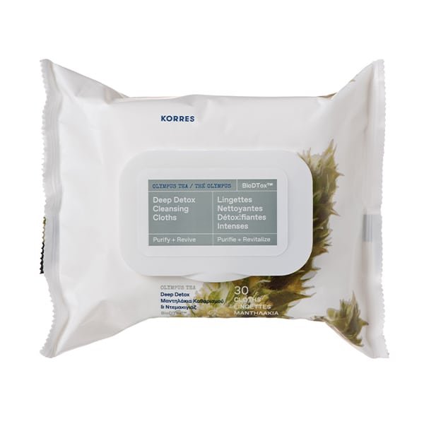 5203069101380 KORRES Deep Detox Cleansing Cloths Olympus Tea Μαντηλάκια Καθαρισμού & Ντεμακιγιάζ με Βιολογικό Τσάι Ολύμπου, 30Τεμ - Image 1