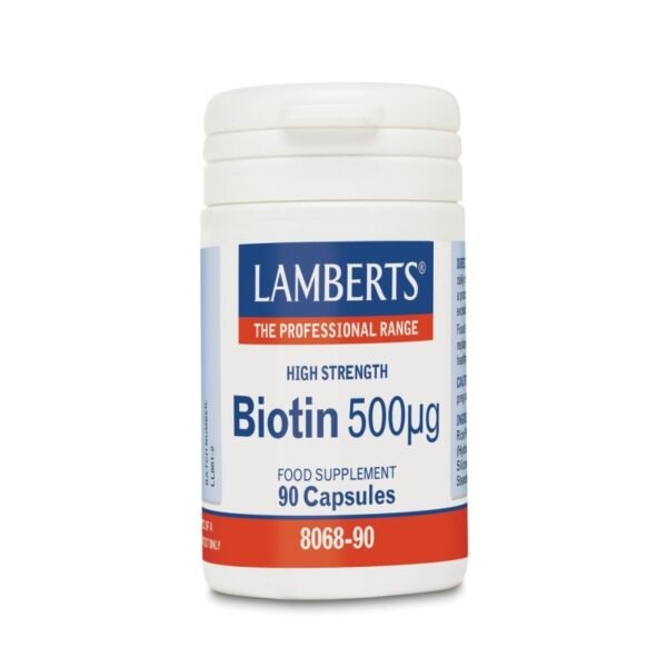 LAMBERTS Biotin Βιταμίνη για τα Μαλλιά, τo Δέρμα & τα Νύχια 500mcg 90 κάψουλες